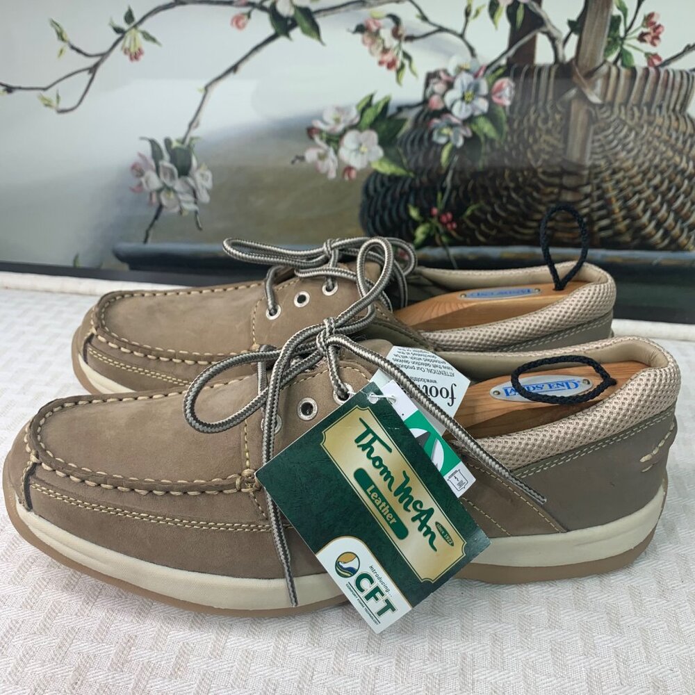 Thom McAn Beige Leather Boat Shoes Mens Size 9 Casual Comfort Top Grain